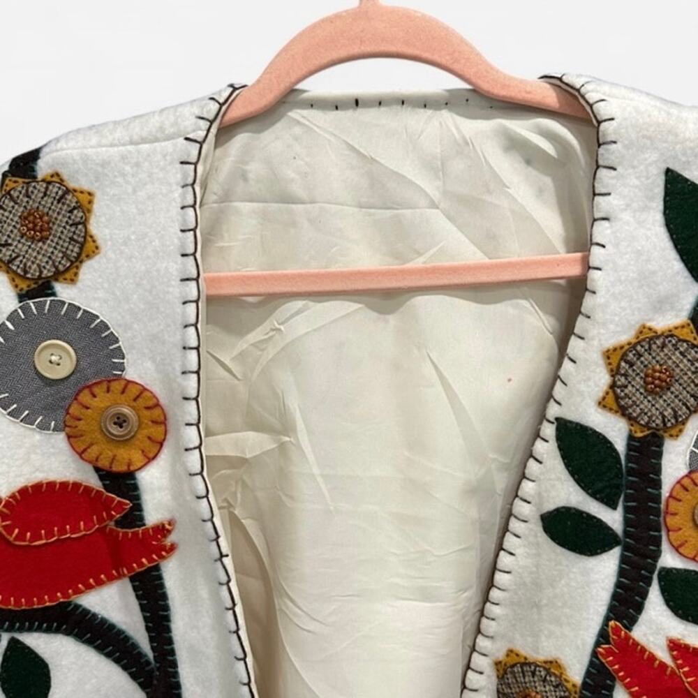 Handmade Fleece Folk Art Jacket Embroidered Patchwork Oversized Boho Cottagecore - Picture 6 of 10